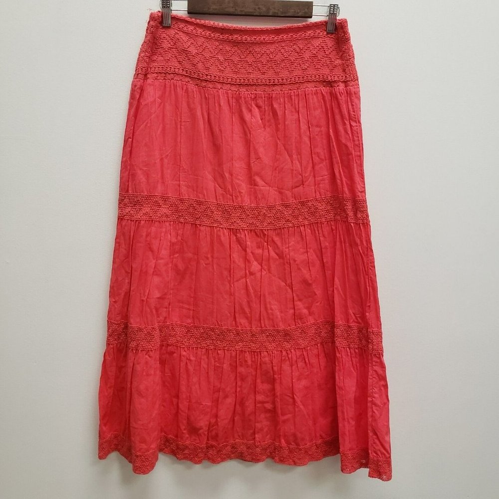St Johns Bay Womens Tiered Embroidered Maxi Skirt Boho Lightweight